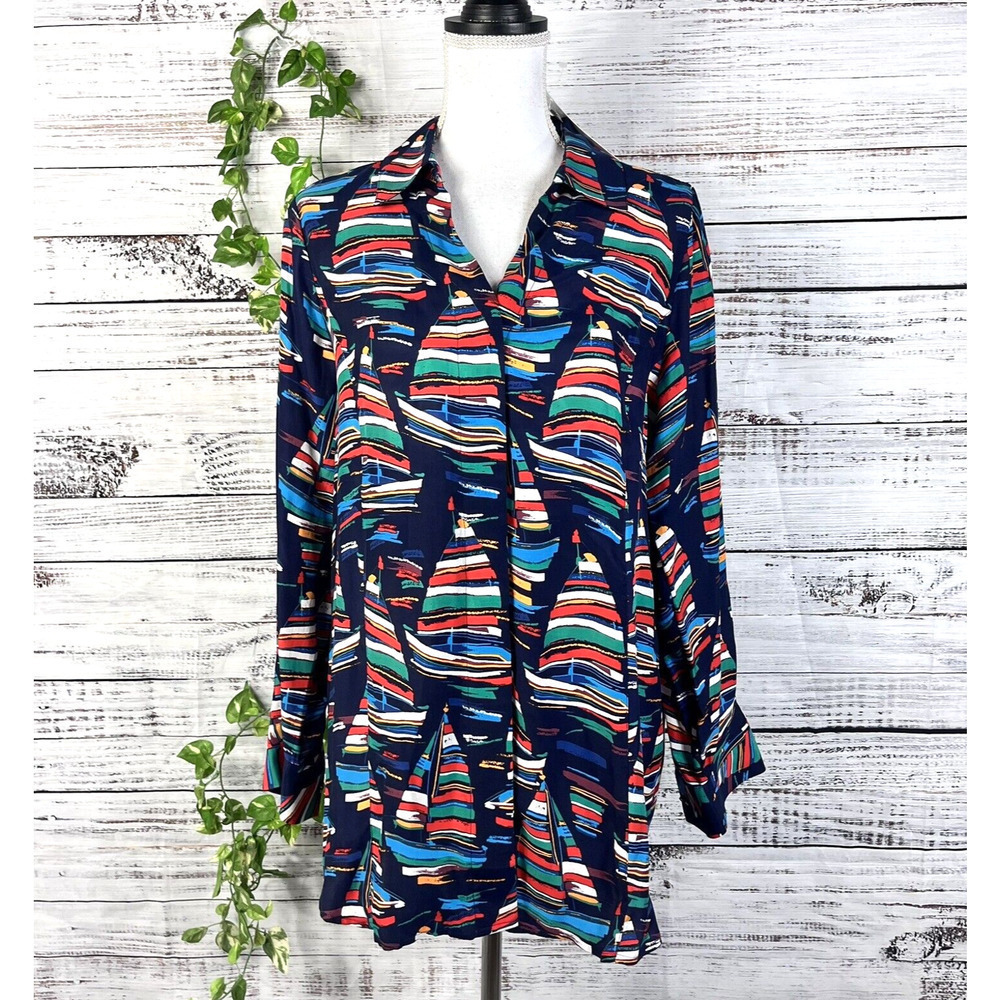 Soft Surroundings Blouse Shirt size Medium Sail Away Sailor Sail Boats Nautical